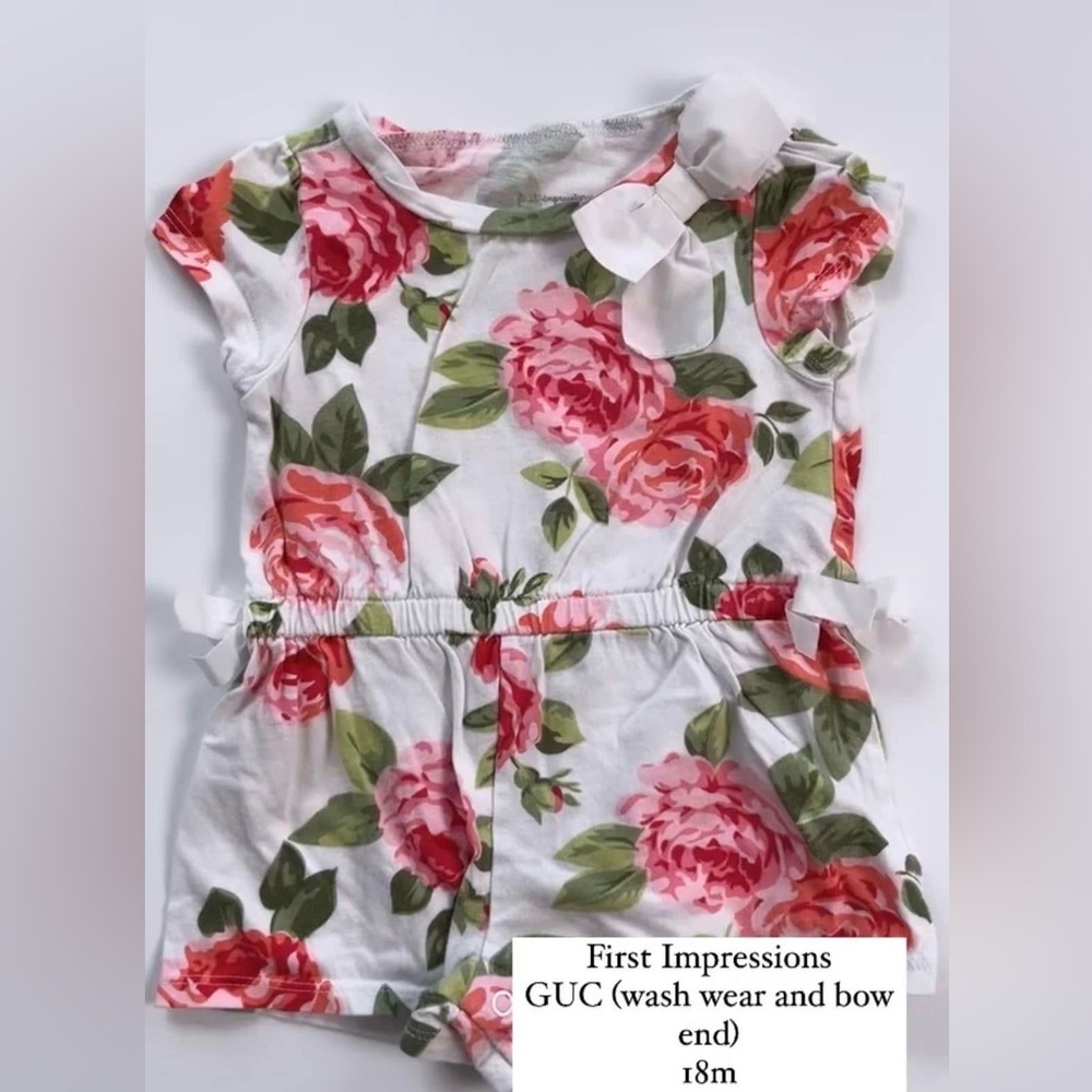 🩵4/$20 First Impressions Pink and Green Jumpsuit with Floral Charm